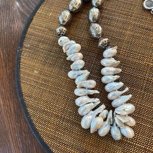 Elegant Silver and Cream Beaded Necklace